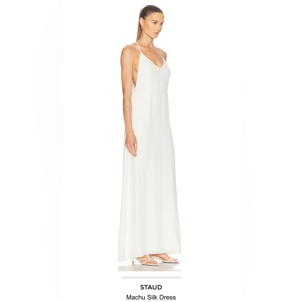 STAUD Machu Silk Cream V-Neck Spaghetti Strap Slip Maxi Dress - Picture 2 of 10
